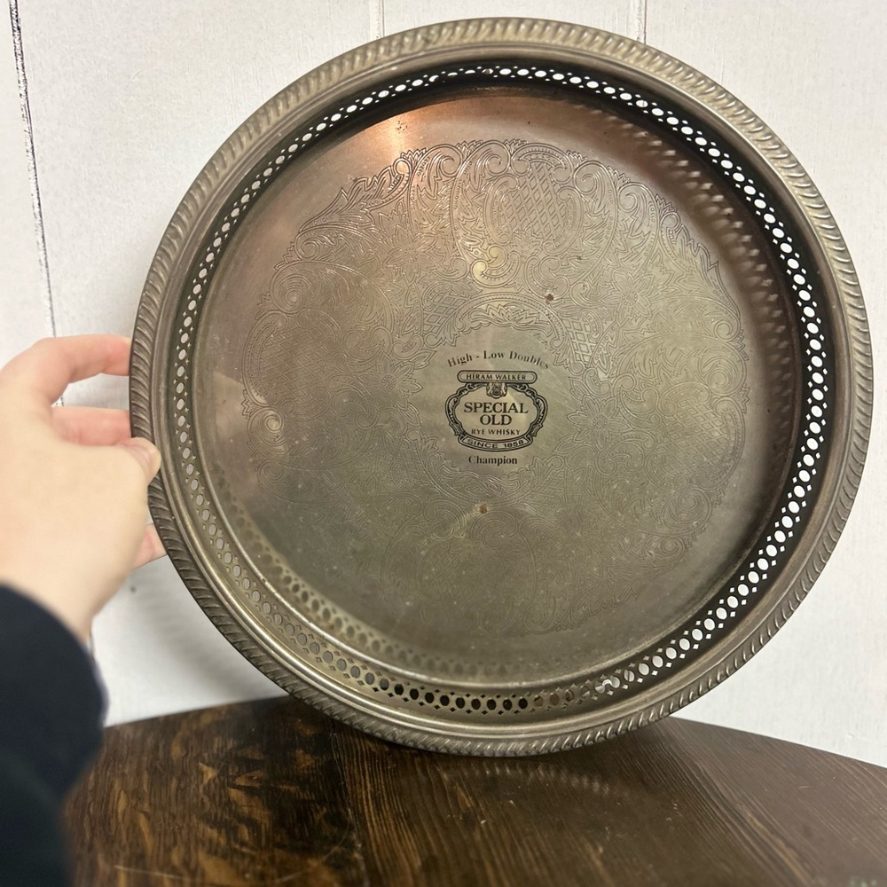 Vintage 1930s Hiram Walker Special Old Rye Whiskey Steel Serving Tray